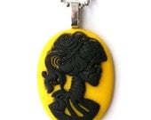 The Lady of Death- Bumblebee Yellow and Black Skeleton Cameo Necklace JUST 5 BUCKS