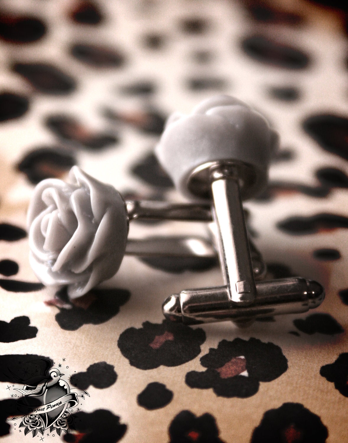 Gray Rose Wedding Mens Cufflinks