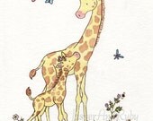 Jungle Nursery Art-  Giraffe Art Print- Georgie and Mama - 8x10 Archival PRINT for Baby And Children- Jungle Safari Nursery Decor