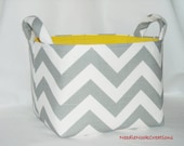 Fabric Basket Organizer Bin -Gray and White Chevron