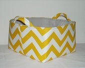 Fabric Basket Organizer Bin -Yellow and White Chevron