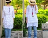 Two Layers Long Blouse in White/ Ethnic Style Dress / 21 Colors/ Any Size