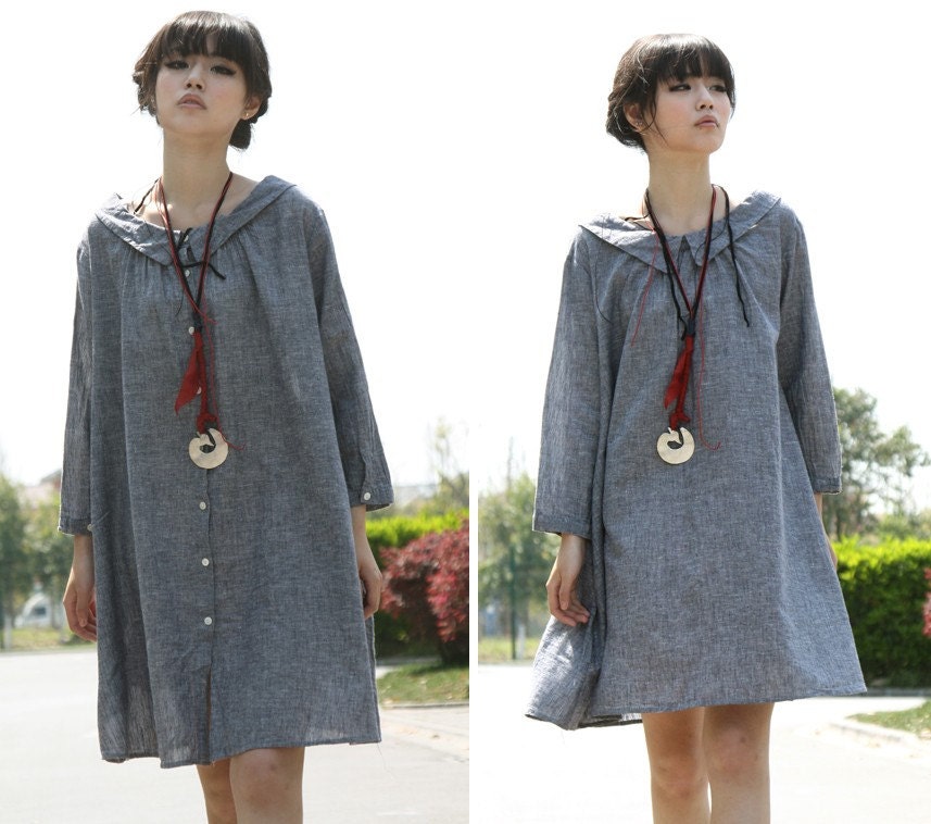 Free Style Lovely Wide Collared Short Dress with Pleats/ Any Size
