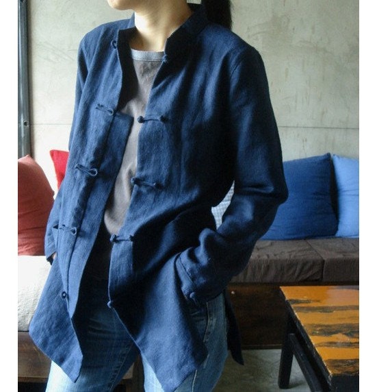 Linen Jacket With Handmade Buttons/ 19 Colors