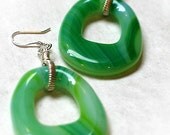 Green Swirl Glass Hoop Earrings