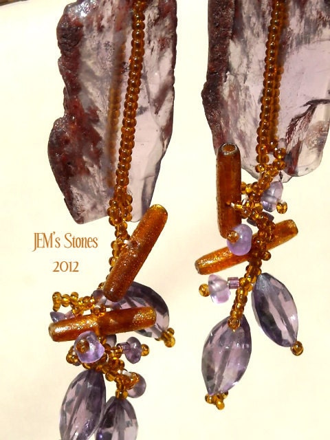 Golden Coral and Amethyst Earrings