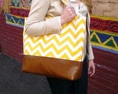 Yellow Chevron tote bag, Diaper bag, Purse, Everything Bag, Zig Zag,