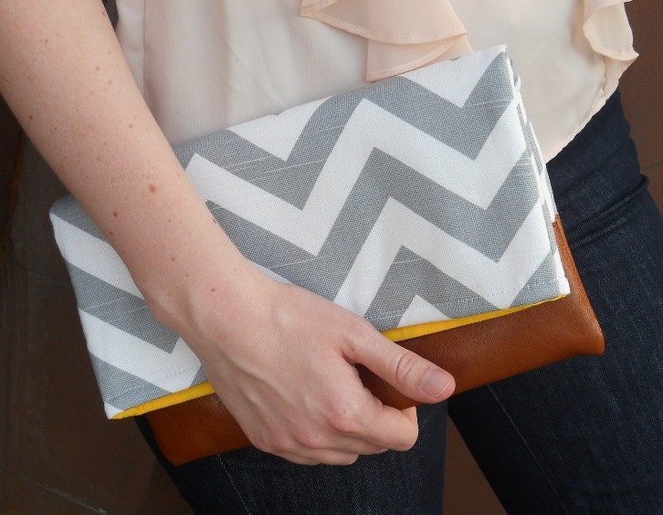 Clutch, Bag, Chevron Foldover Clutch, purse, zig zag, gray