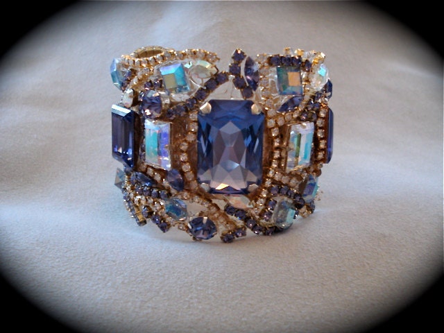 Swarovski Tanzanite Chunky  Cuff bracelet, purple crystal bracelet, tanzanite bracelet, wide cuff, crystal cuff wedding jewelry