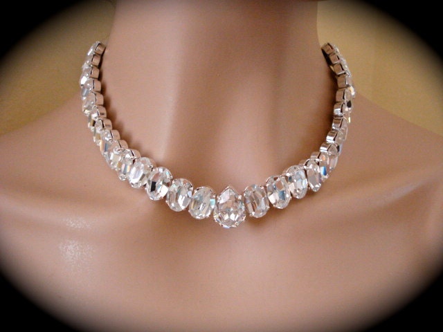 Oval Bridal Necklace, chunky bridal necklace, rhinestone wedding necklace, crystal bridal necklace, crystal bridal choker