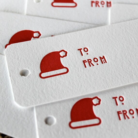 letterpress gift tags (set of 10) - red Santa hat