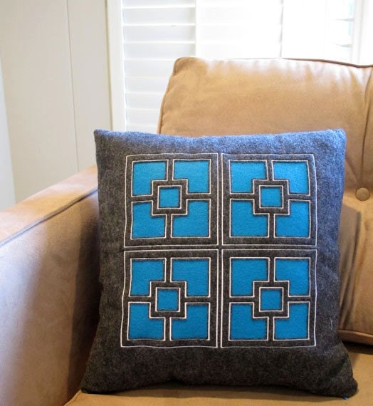 Cut out Parker Turquoise pillow, recycled plastic bottle felt