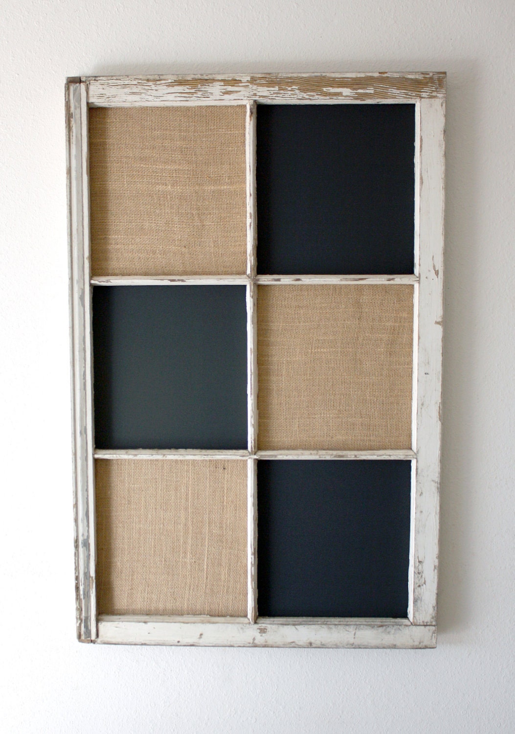 Reserved - Vintage repurposed window magnetic chalkboard and burlap covered cork board
