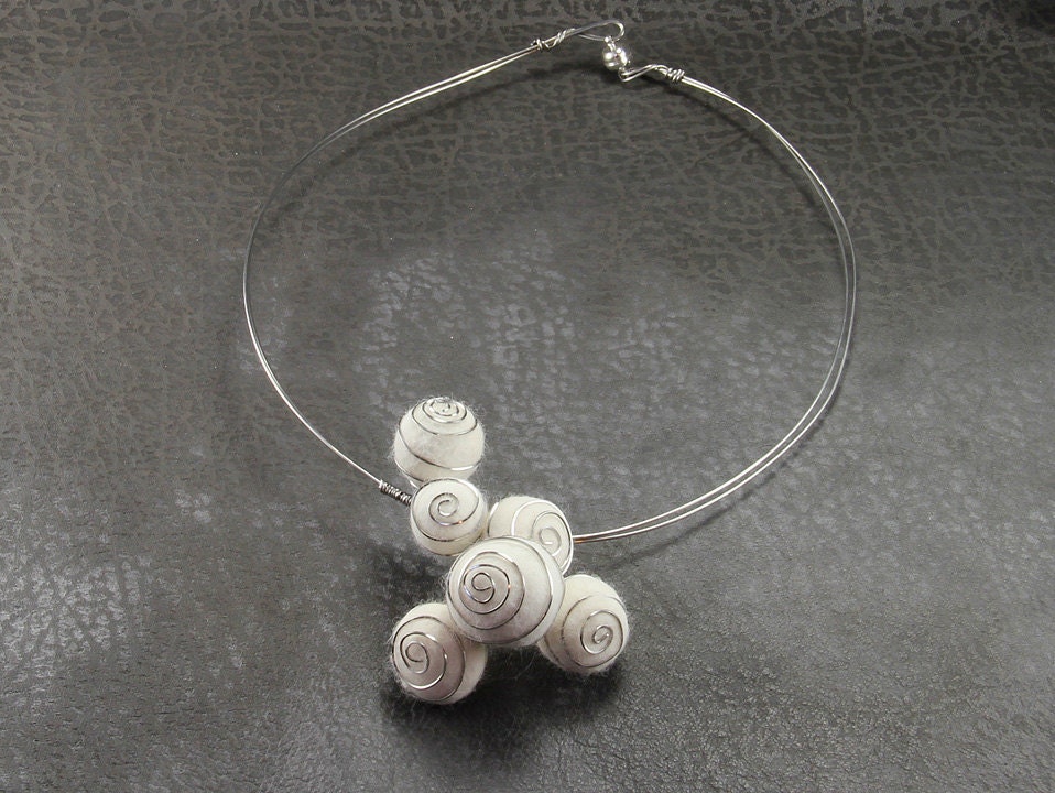 SILVER PUFFS felted cat hair necklace