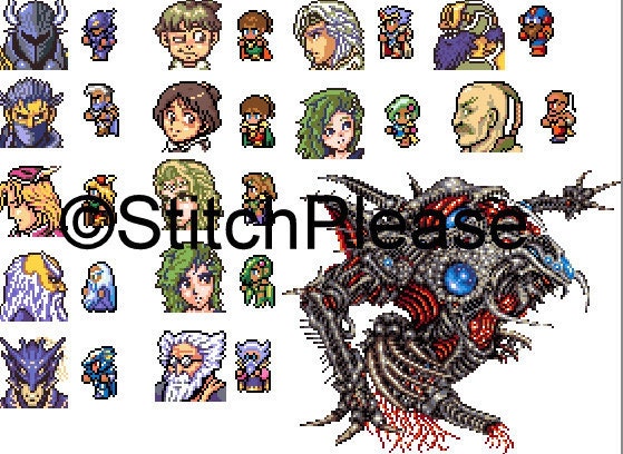 Final Fantasy 4/2 Full Cast with Final Boss Cross Stitch Pattern