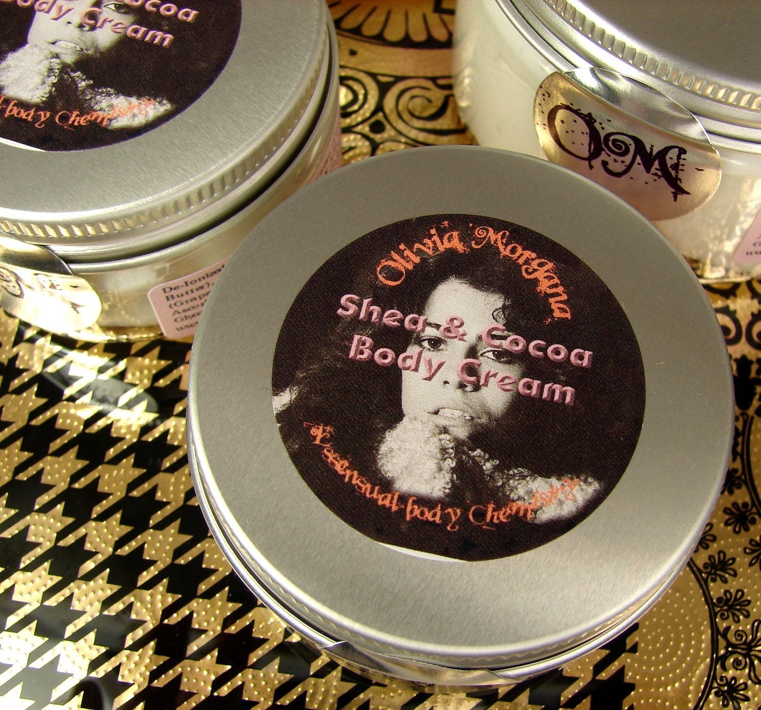 SANDALWOOD. Scented Shea and Cocoa Body Cream. Shea and Cocoa Butters with Vitamins and Japanese Green Tea. Paraben free. Olivia Morgana.