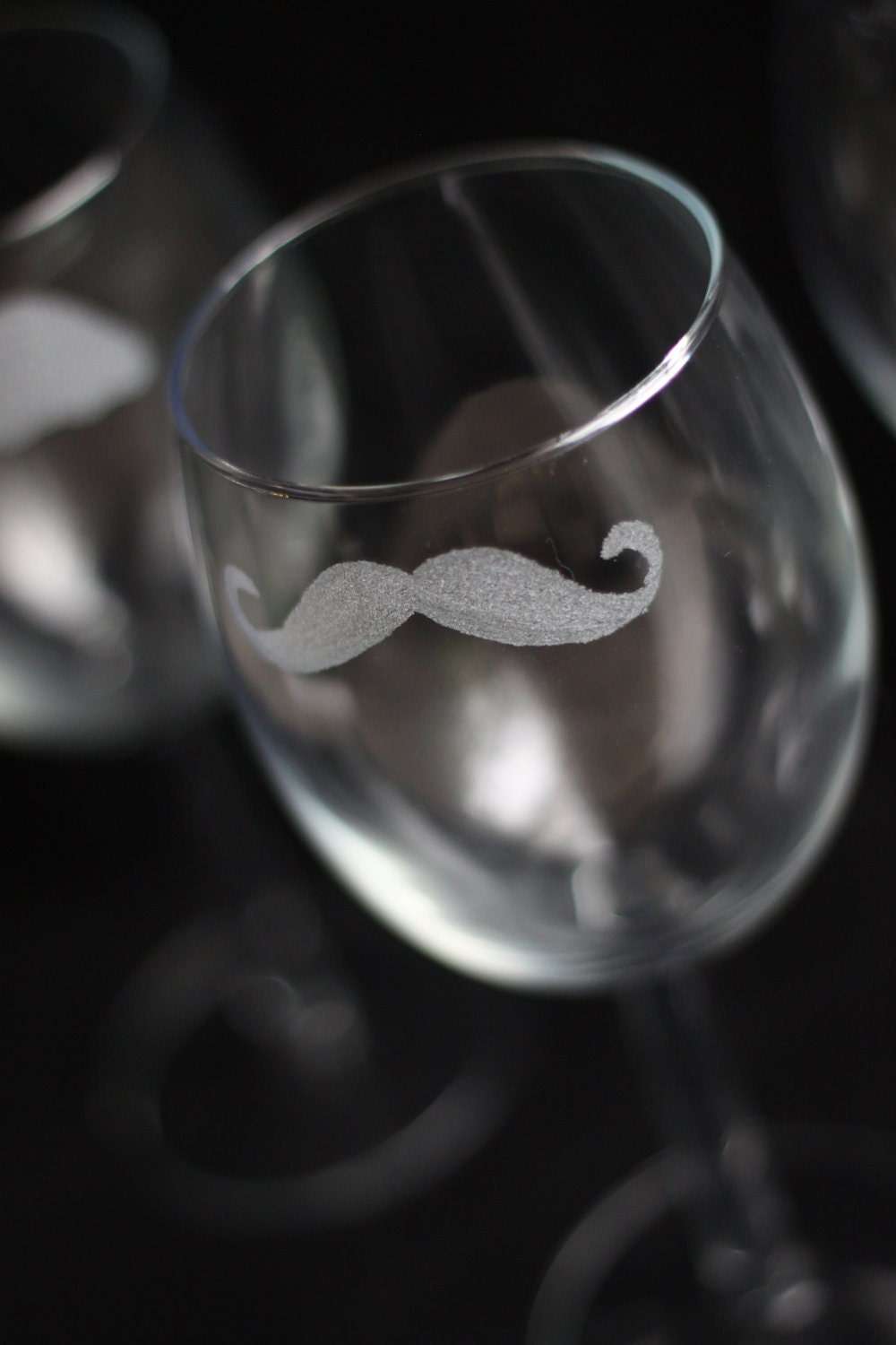Four Mustache Wine Glasses - Staches for Glasses Hand Etched