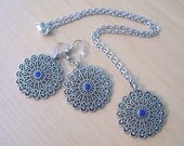 Silver pendant necklace and earring set