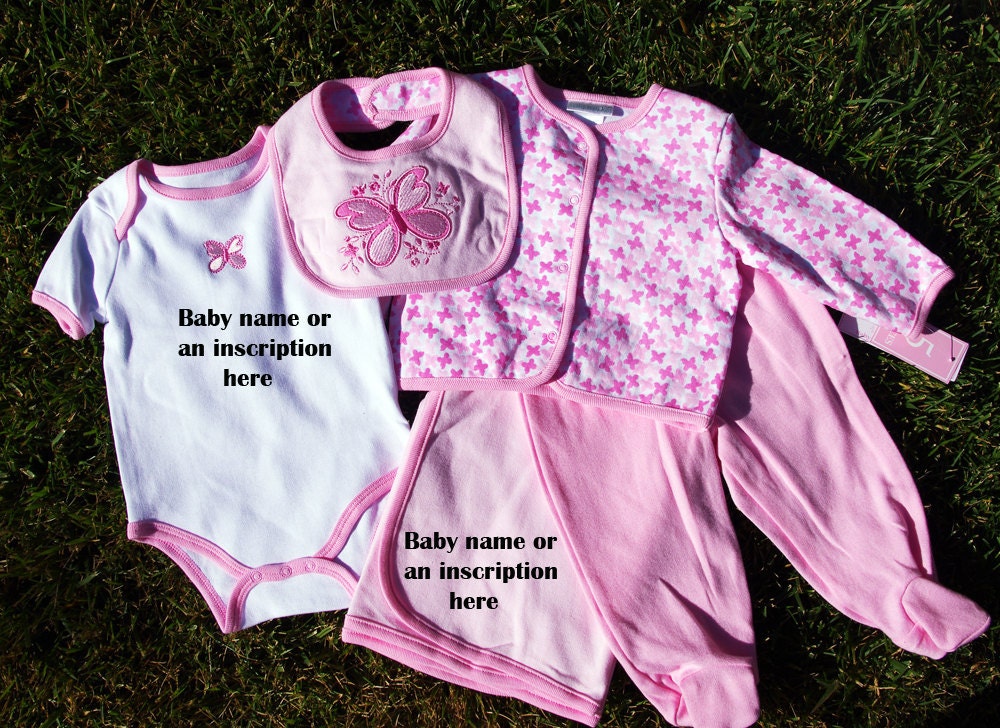 Embroidered Baby Gift 3-6 mos. Bib, Burp Cloth, Bodysuit, cover, pent Personalized with Name or Monogrammed Initials
