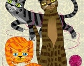 iOTA iLLUSTRATION - Three Cool Cats - Animal Art illustration - Limited Edition Print