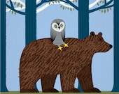 iOTA iLLUSTRATION - The Owl and The Bear - Animal Art - Limited Edition Print by Oliver Lake