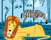 Whilst The Lion Sleeps - Limited Edition illustrated - Animal Art Print - iOTA iLLUSTRATION