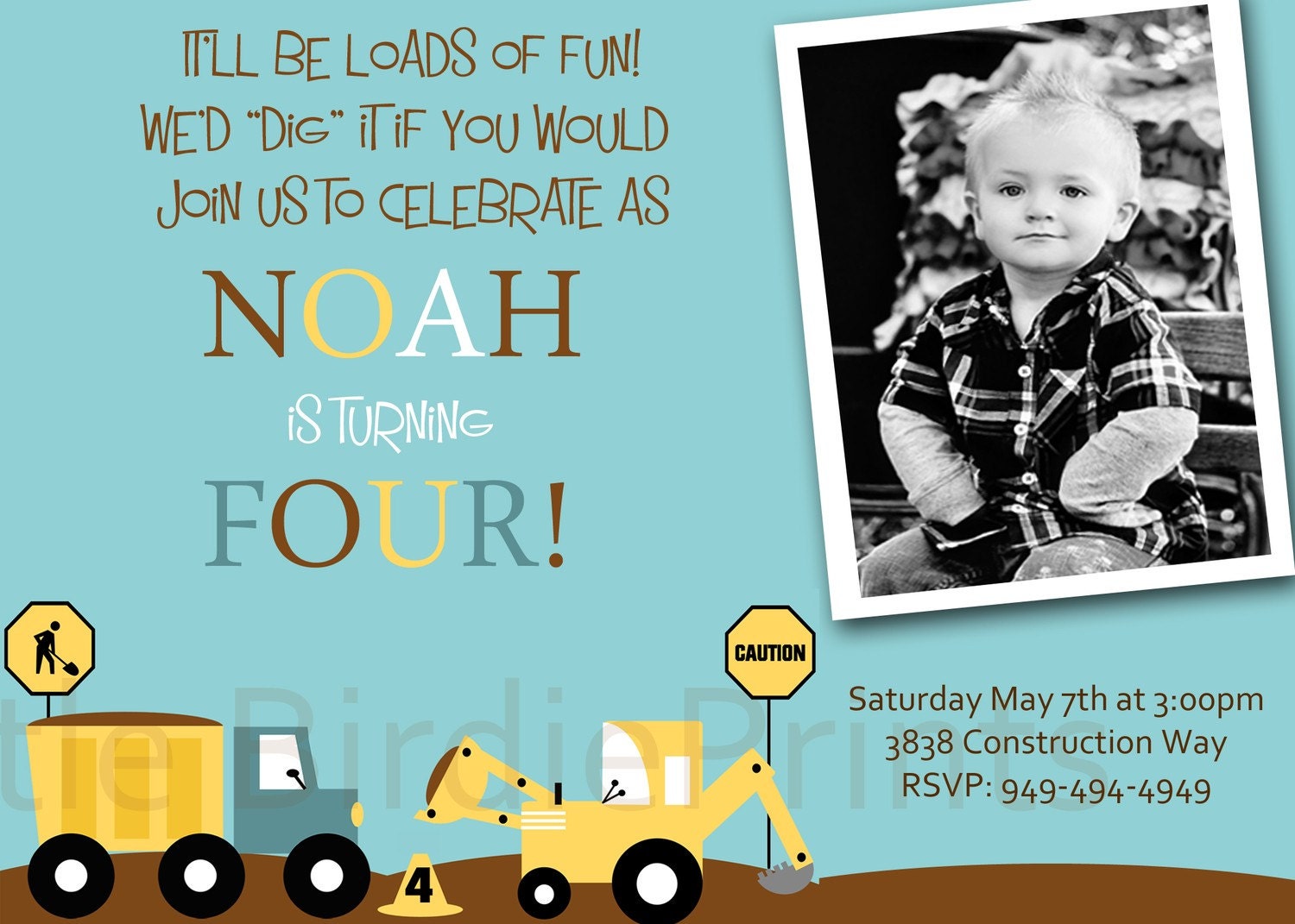 CONSTRUCTION BIRTHDAY INVITATION With Bulldozer, Dump Truck. Loads of fun, Printable file