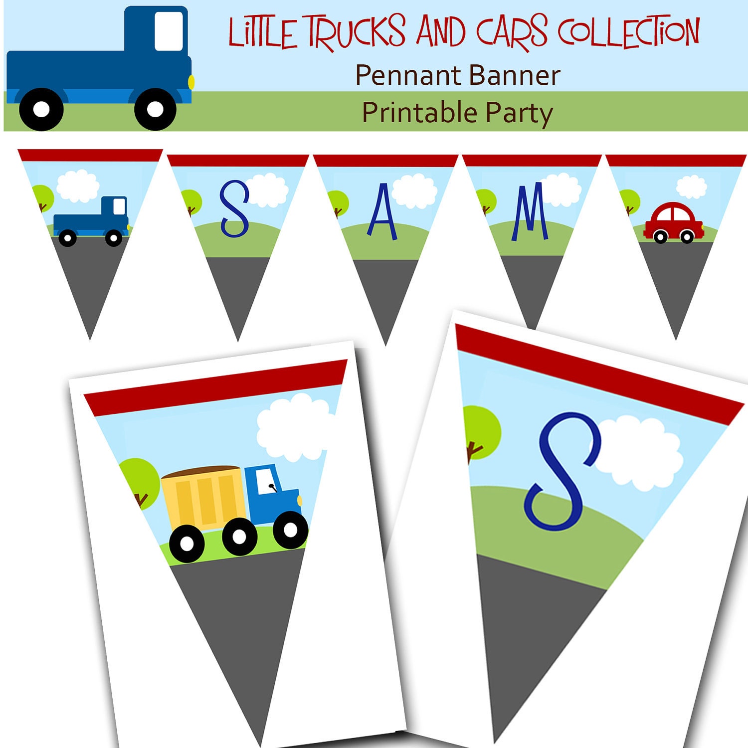 LITTLE CARS and TRUCKS Pennant Banner. Printable