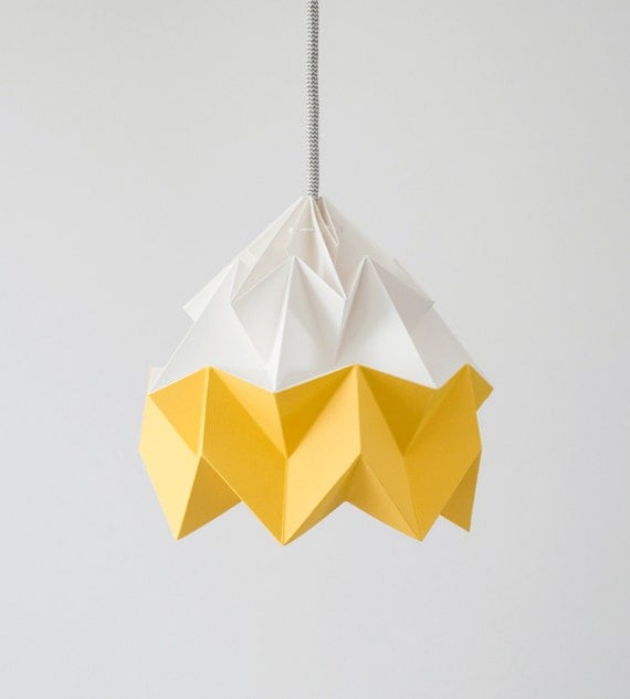 Moth origami lampshade gold yellow and white