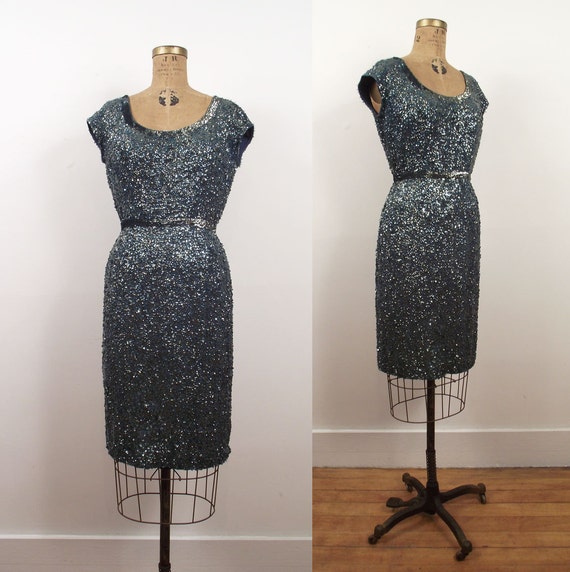 1950s Sequin Wiggle Dress 50s Cocktail Dress