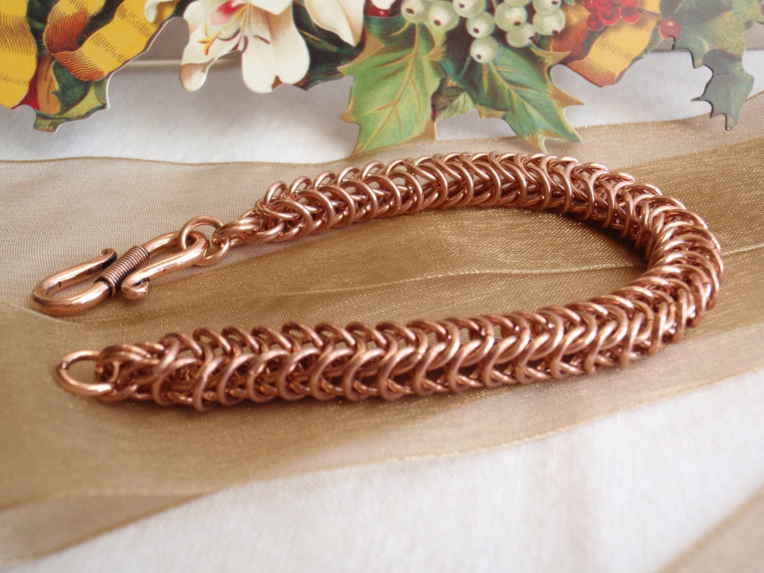 Chain Maille Bracelet Box Chain Weave Raw Copper