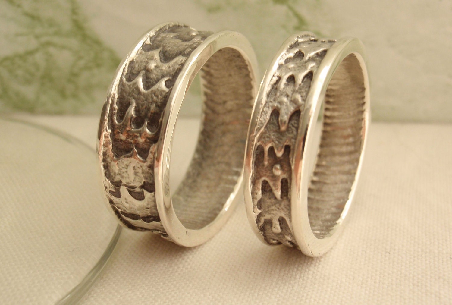 Sterling Silver Wedding Bands Rings His and Hers Custom Cuttlebone Cast