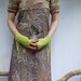 Feather Collector Cuffs, hand knitted in pretty lime organic cotton, READY TO SHIP