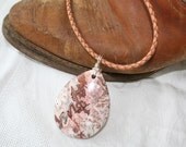 Pendant Necklace 16" fine braided leather Crazy Lace Jasper Stone