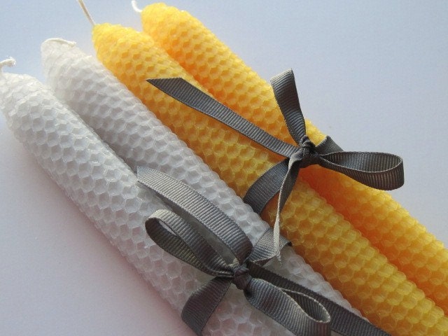 Yellow and Gray Beeswax Candles