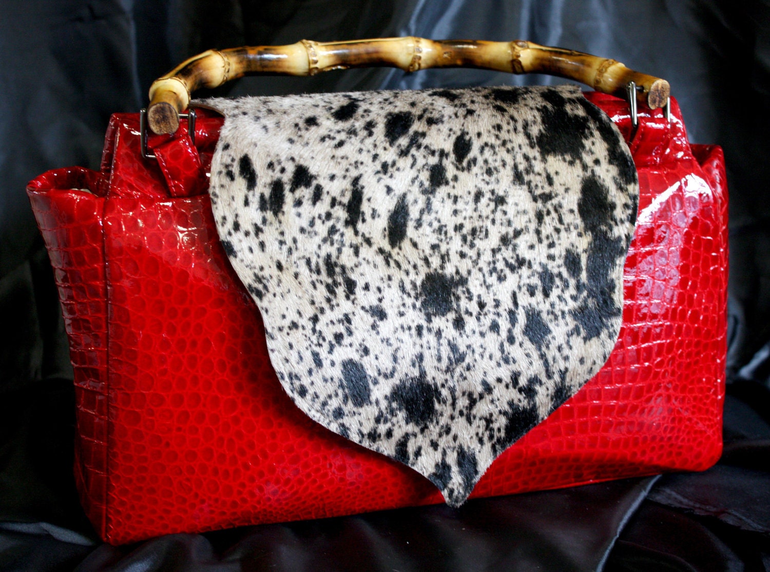 Patent Leather Lambskin Tote with Hair Hide or woven Flap