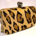Leopard Hair Hide Clutch- skull clasp- Antique Brass