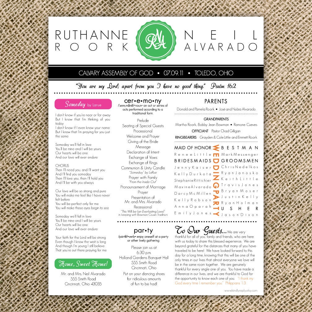 Newsletter Wedding Program/Ceremony Program