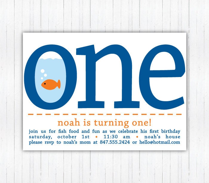 Fish FIRST Birthday Party Invitation