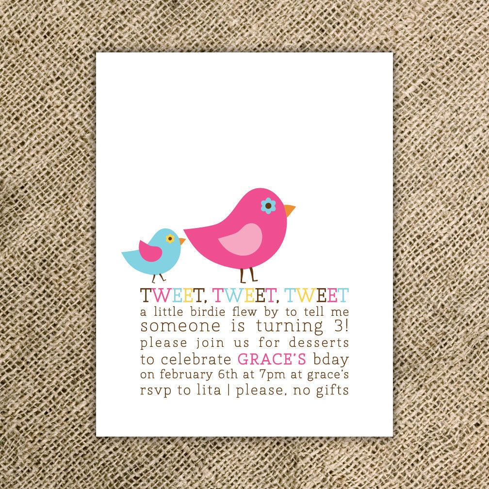 Little Birds Birthday Party Invitation - Birds Baby Shower Invitation