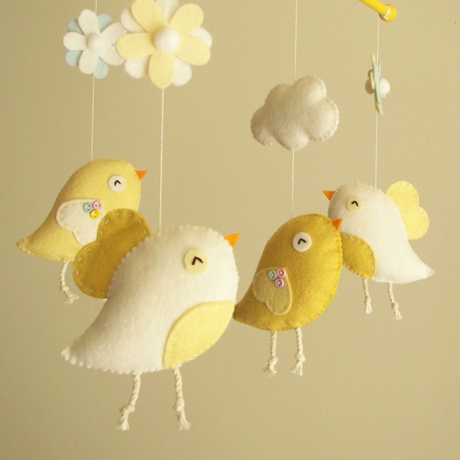 Baby crib mobile, Bird mobile, girl mobile "Bird - yellow"