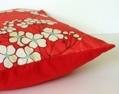 Designer Pillow Cover - 18x18 Pillow Cover - Blossom Red - red pale red white ivory teal wine