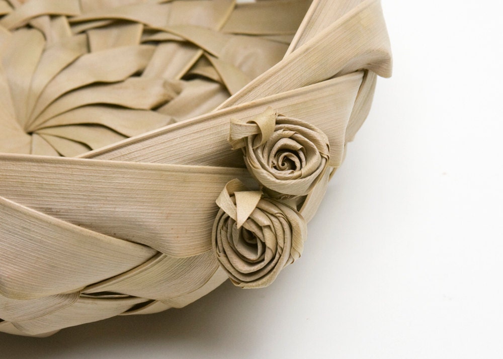 Basket - Palm Frond, Rosettes, Vintage