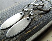 30% WINTER SALE Crystal Quartz Earrings, Sterling Silver Metalwork Oval Discs Oxidized challenevi
