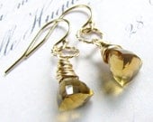 30% WINTER SALE Whiskey Quartz Earrings Trillion Pyramid Briolette Gemstones 14K Gold Fill Hoops challenevi