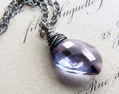 30% WINTER SALE Blue Violet Mystic Quartz Necklace, Leaf Briolette Gemstone Oxidized Sterling Silver challenevi