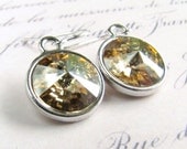 30% WINTER SALE Swarovski Crystal Earrings, Golden Shadow Rivoli Stones Sterling Silver challenevi