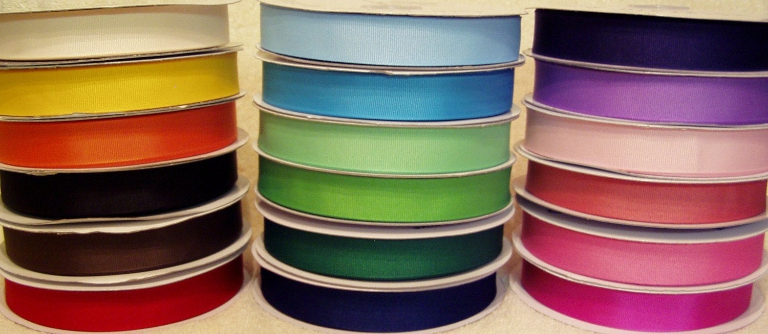 90 YARDS of 7/8 Grosgrain Ribbon - You Receive 5 Yards Each of 18 SOLID Colors of Ribbon