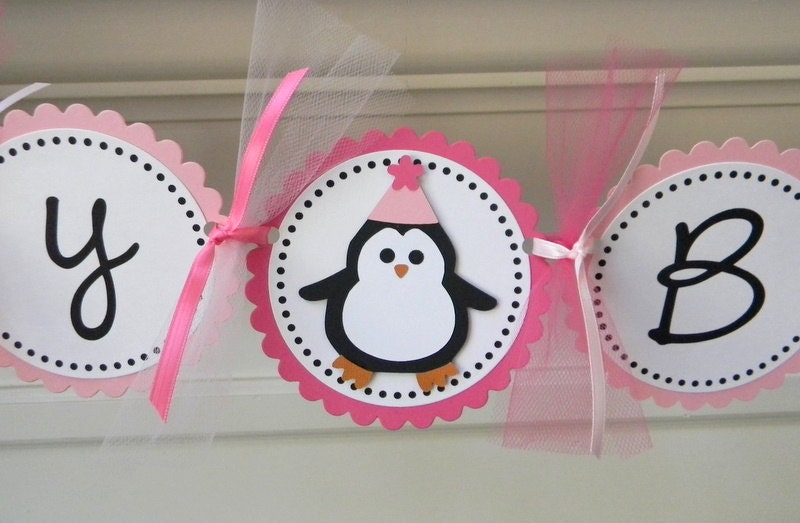 handmade PENGUIN happy birthday party banner Il_170x135