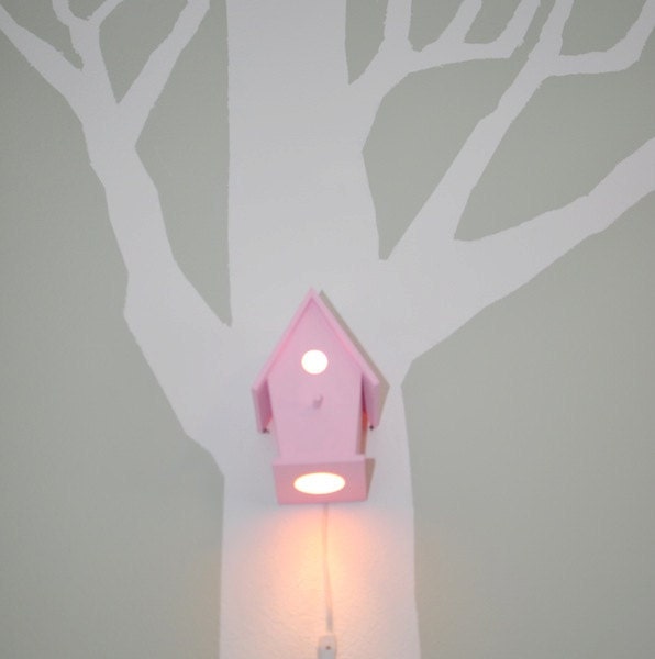 Avery in XOXO Pink Modern Birdhouse Lamp for Baby Girl Nursery Shabby Chic